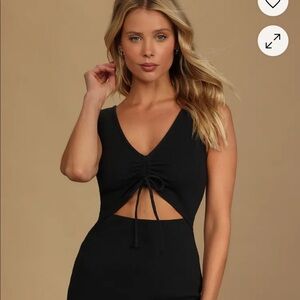 Lulus Go With You Black Ribbed Ruched Cutout Bodycon Dress